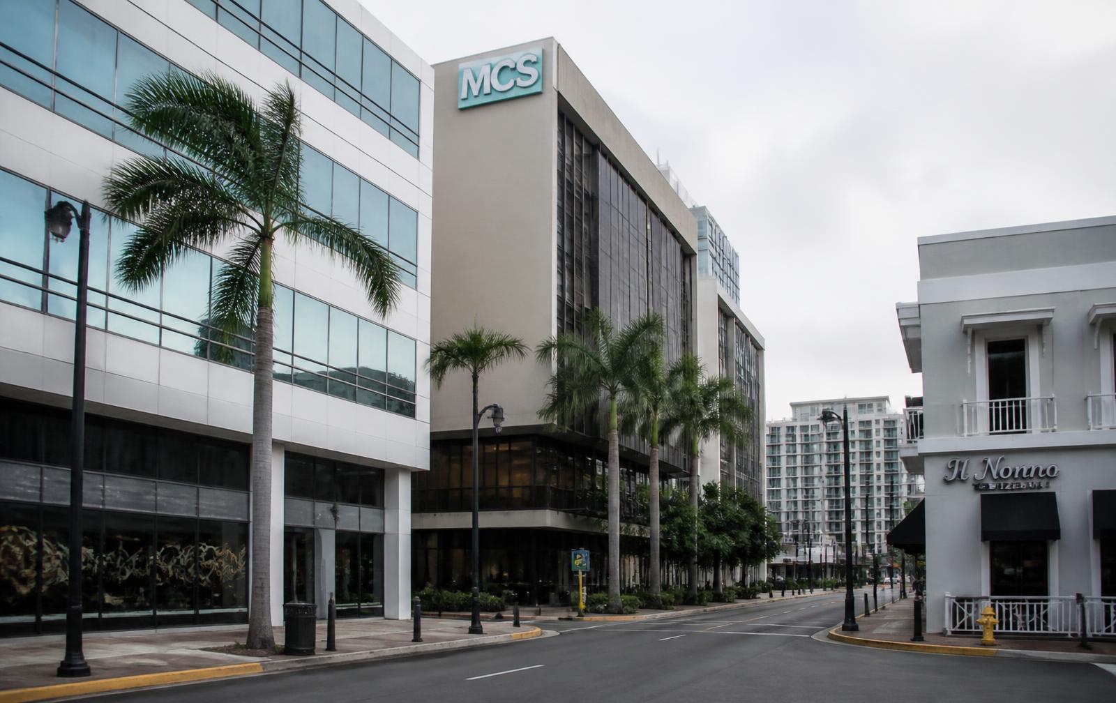 Modern business district street in San Juan, Puerto Rico
